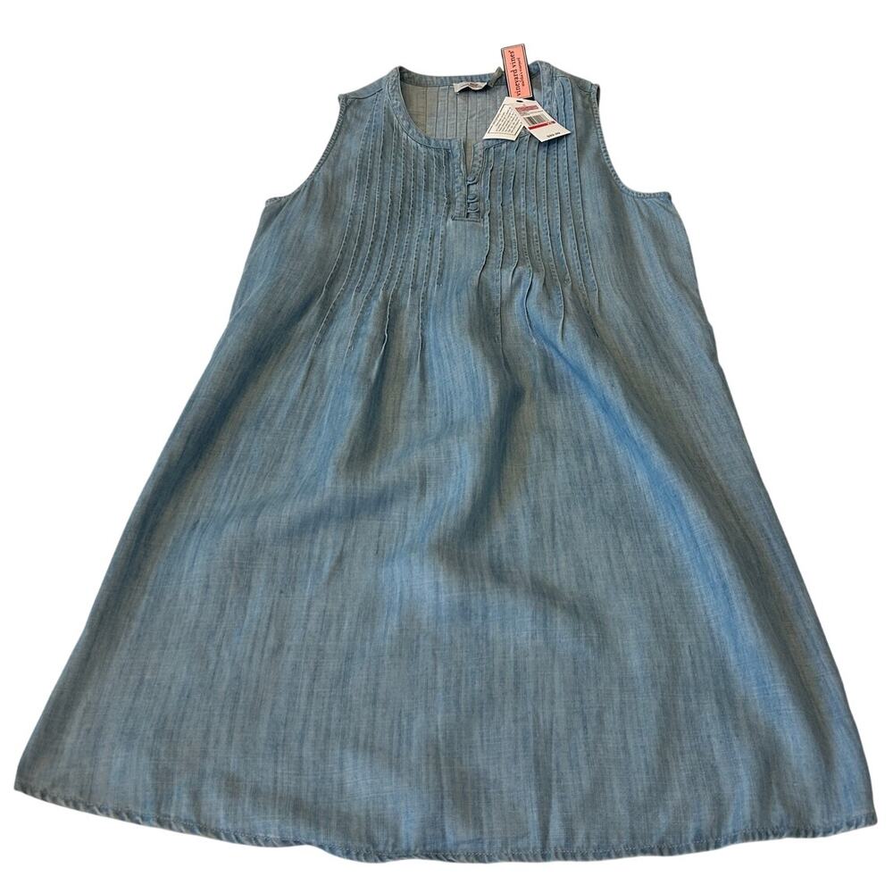 Vineyard Vines Women's Pintuck Dress Chambray XS Jake Blue Jean Sleeveless NWT